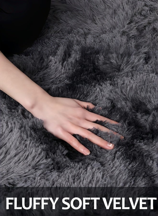 LOKIPA Large Area Living Room Rug, Modern Super Soft Plush Shaggy Bedroom Carpet, Dark Gray Tie-Dye Pattern, Silver Indoor Nursery Rug for Girls and Home Decor, Floor Carpet Mat - Image 5