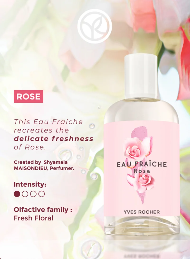 Yves Rocher Eau Fraiche Rose 100Ml Bottle