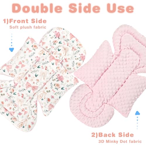 GFU 3-in-1 Infant Car Seat Insert, Soft Head and Body Support,Ultra & Strap Covers Set, Reversible Newborn Car Seat Cushion Pad for Baby Boy & Girl fits Stroller, Swing, Bouncer (Pink Bow) - Image 4