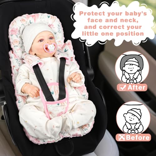 GFU 3-in-1 Infant Car Seat Insert, Soft Head and Body Support,Ultra & Strap Covers Set, Reversible Newborn Car Seat Cushion Pad for Baby Boy & Girl fits Stroller, Swing, Bouncer (Pink Bow) - Image 5