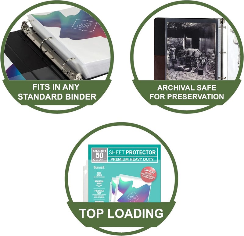 Samsill Sheet Protectors 85x11 Inch Page Protectors for 3 Ring Binder Super Heavy Duty Secure Top Flap Protector Letter Size Top Loading Acid Free 50 Pack - Image 5