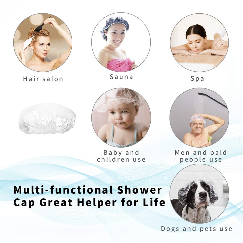 AIDIQIU 100PCS Larger Shower Caps Disposable, Thicker Waterproof Plastic Elastic Hair Bath Caps, Plastic Hair Caps for Women, Spa, Home Use, Hotel and Hair Salon, Portable Travel - Image 4