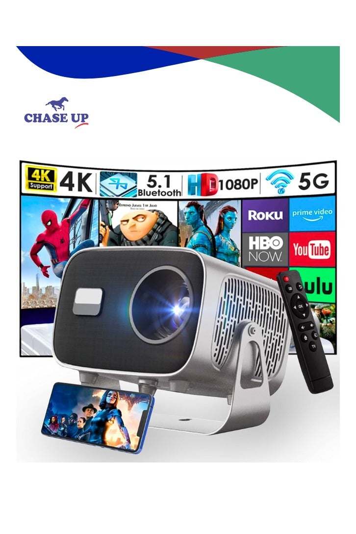Chase Up 4K HD Portable Projector with WiFi6 ＆ Blutooth 5.0, Electric Focus/Android 13.0, 200”Display Supported,27000 lumens Smart Projector for Outdoor Moives ＆ Home Theater with Stand. - Image 1