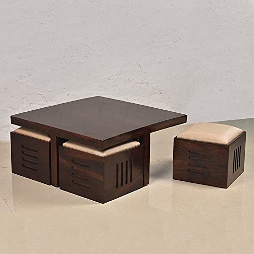 Md Decor Solid Sheesham Coffee Table 4 Seater with Four Stool for Living Room Center Coffee Table for Bedroom,Cafe, Home &Office (Cream Brown) - Image 2