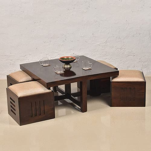 Md Decor Solid Sheesham Coffee Table 4 Seater with Four Stool for Living Room Center Coffee Table for Bedroom,Cafe, Home &Office (Cream Brown) - Image 4
