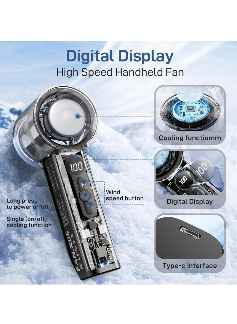 DC-ITECH Portable Handheld Turbo Fan, USB Rechargeable Mini Personal Fans for Ice Cooling, High Speeds 1-100 Adjustable, Digital Display, Battery Operation Fan for Travel, Office, Outdoor(Black) - Image 5