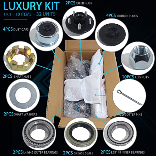 iBroPrat 2 Sets 3500lb Trailer Hub Kit 5 Bolt 4.5, Trailer Axle Kit for 3500 lb 5 Lug Diameter 6.34" Trailer Hub with L44649(I.D 1-1/16'') L68149(I.D 1-3/8'') Bearing Extra Dust Cap and Rubber Plug - Image 5