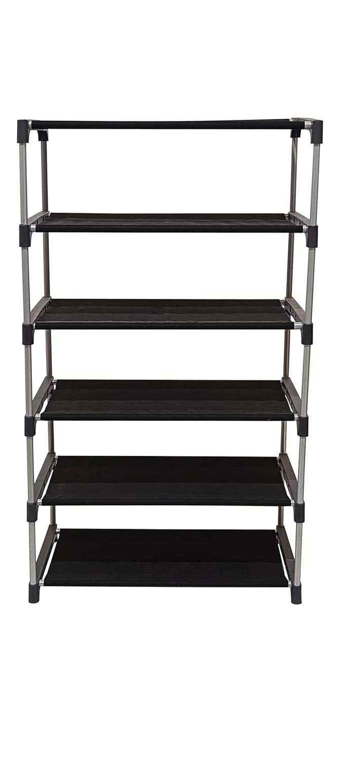 PHILOSHOP PHILOSHOP 5 Tier Collapsible Wardrobe Clothes Organizer Adjustable Racks Space Saving Foldable Stand Multipurpose Storage Shelves Lightweight Cabinet for Men Women Kids with Cover Black - Image 3