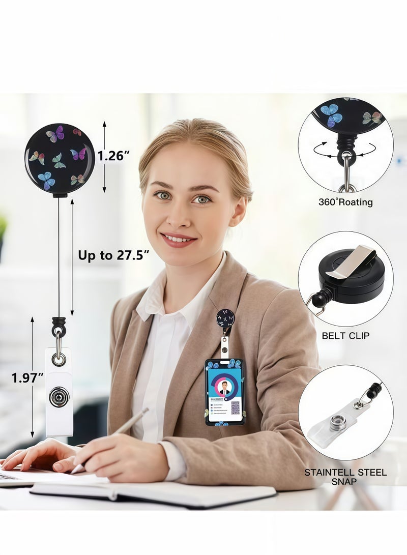 حامل بطاقة هوية مع حبل تعليق ومشبك بكرة على شكل فراشة، واقي بطاقة هوية عمودي، مشابك حقيبة، سلسلة مفاتيح، مناسب للعمل والمدرسة (لون الفراشة) - Image 2