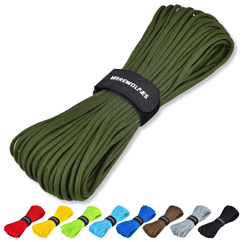 WEREWOLVES Paracord Rope, 7 Strand Type III Parachute Cord 4mm 100ft / 200ft for Crafting, DIY Projects, Survival Bracelets (Army Green, 100 ft) - Image 1