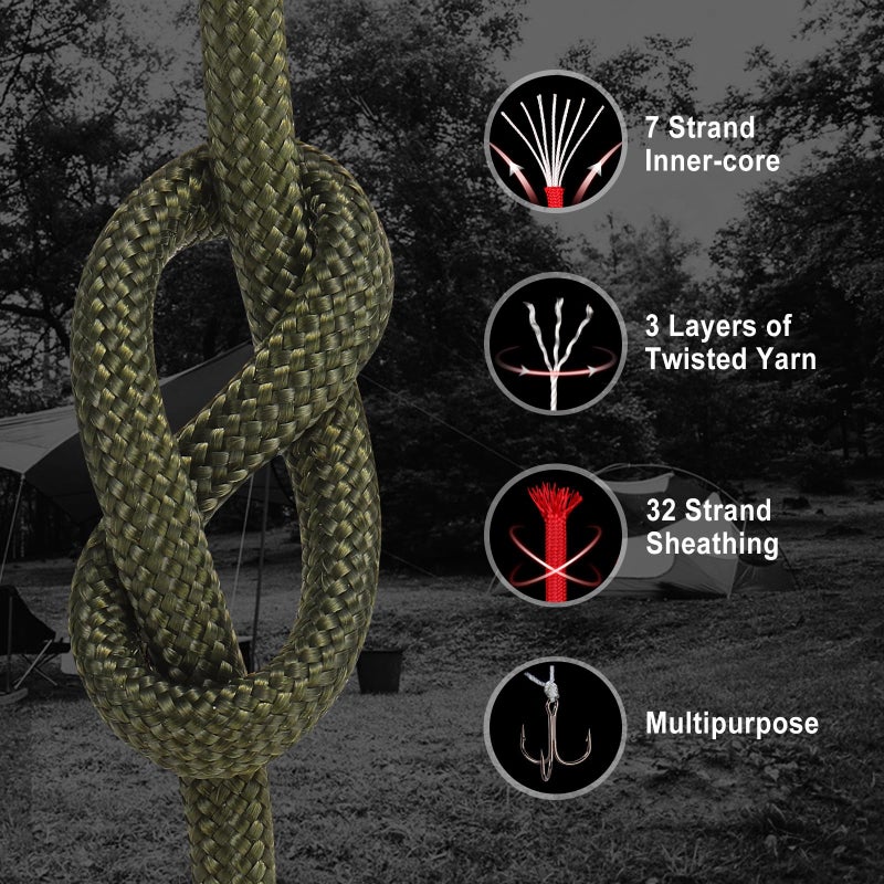 WEREWOLVES Paracord Rope, 7 Strand Type III Parachute Cord 4mm 100ft / 200ft for Crafting, DIY Projects, Survival Bracelets (Army Green, 100 ft) - Image 2