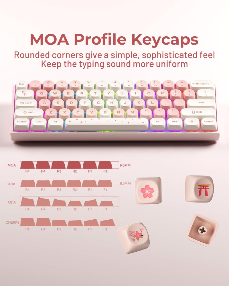 HITIME XVX Keycaps - Pink Cute PBT Keycaps, MOA Profile Key caps 60 65 75 100 Percent, Dye-Sublimation, Custom 142 Keys Set for 100%, 75%, 65%, 60% Mechanical Keyboard - Image 3