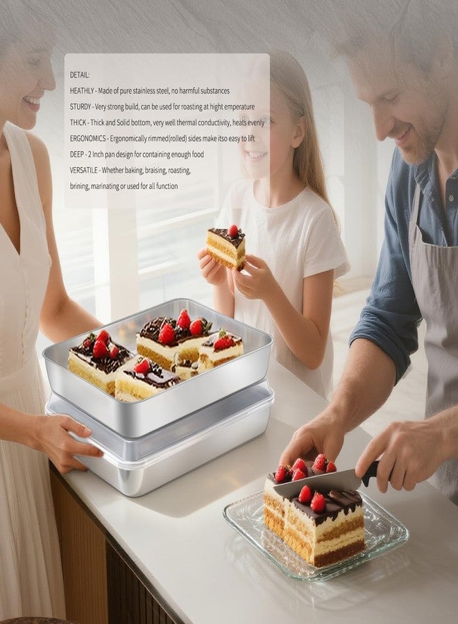 GIUOIDUO Premium Stainless Steel Baking Pan with Lid (2 Pack) - Rectangular Cake Pan, Heavy Duty Metal Bakeware for Lasagna, Brownie, Food Storage Container, Dishwasher Safe & Non-Toxic - Image 5