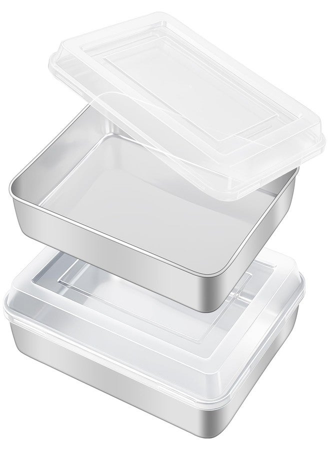 GIUOIDUO Premium Stainless Steel Baking Pan with Lid (2 Pack) - Rectangular Cake Pan, Heavy Duty Metal Bakeware for Lasagna, Brownie, Food Storage Container, Dishwasher Safe & Non-Toxic - Image 1