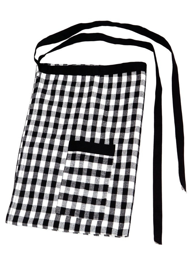 Switchon Waist checkered cotton Apron for Home Hotel And Restaurants-half apron (Black_White) - Image 4