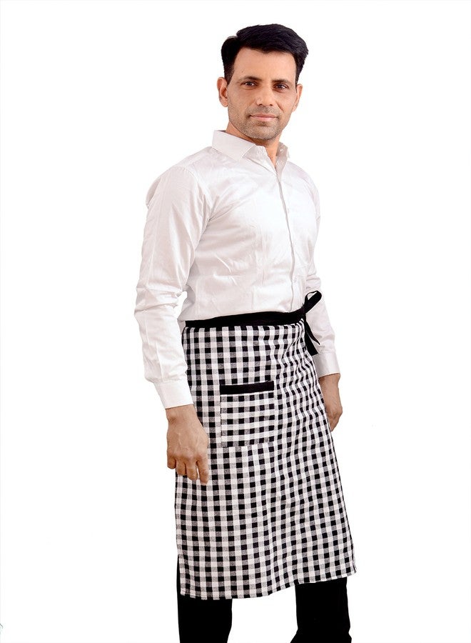 Switchon Waist checkered cotton Apron for Home Hotel And Restaurants-half apron (Black_White) - Image 2