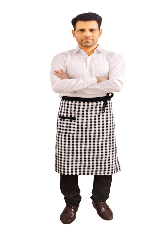 Switchon Waist checkered cotton Apron for Home Hotel And Restaurants-half apron (Black_White) - Image 1