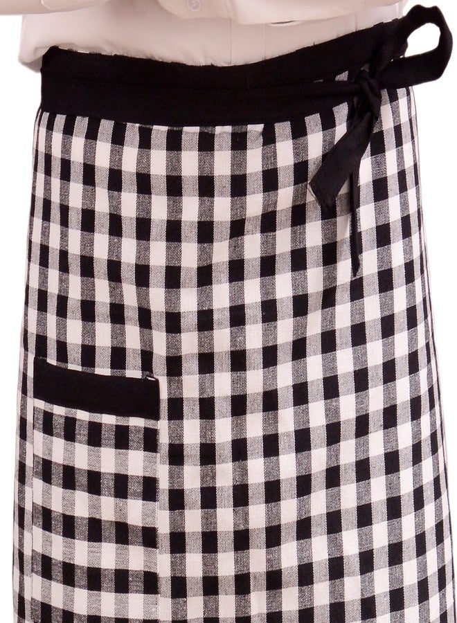 Switchon Waist checkered cotton Apron for Home Hotel And Restaurants-half apron (Black_White) - Image 3