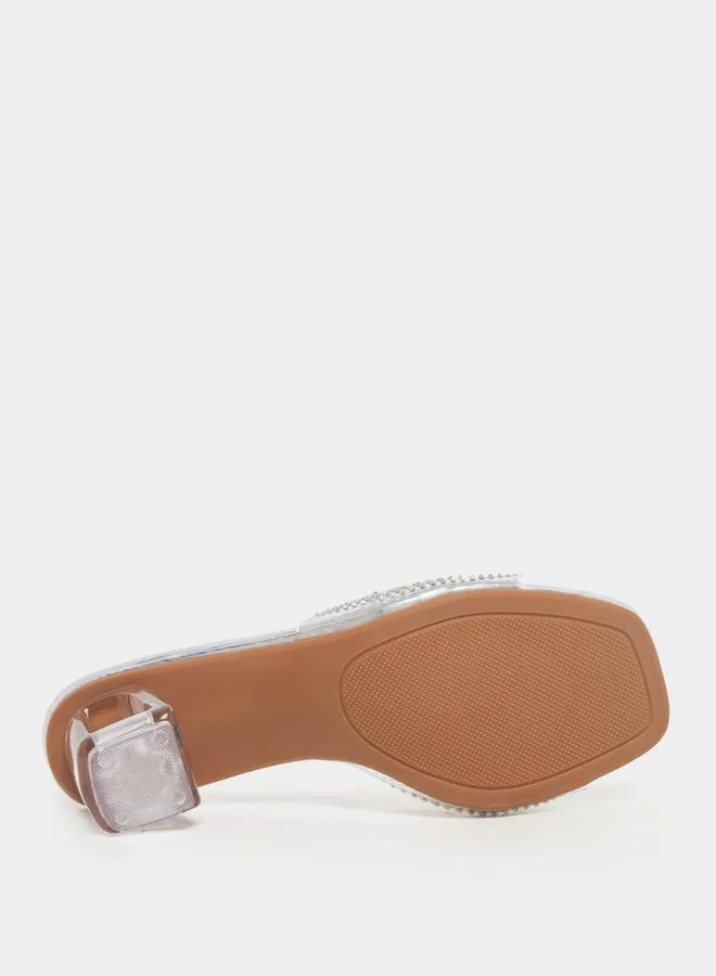 Take Two Embellished Transparent Strap Block Heel Sandals by Styli