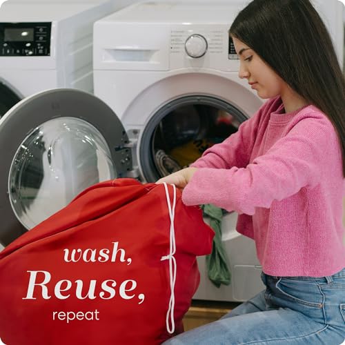 Handy Laundry Nylon Laundry Bag - Locking Drawstring Closure and Machine Washable. These Bags will Fit a Laundry Basket or Hamper and Strong Enough to Carry up to Three Loads of Clothes. (Red) - Image 5