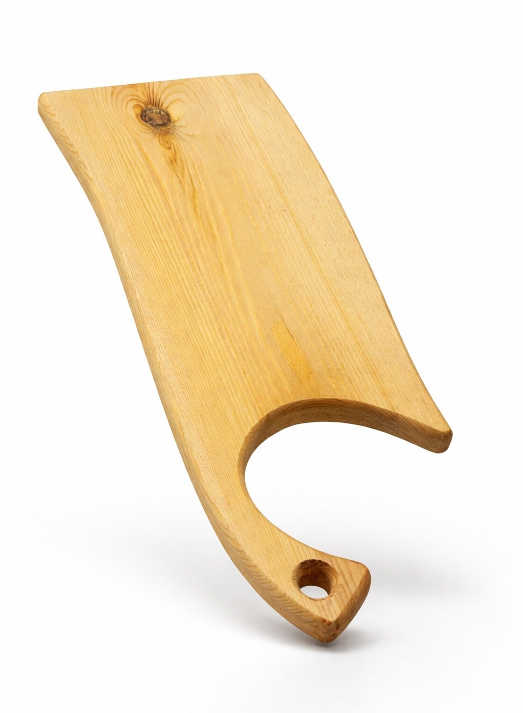 Casa Home Natural Wooden Cutting and Serving Board with Sculpted Curved Handle and Hanging Hole for Bread, Cheese and Fruit, 1 Piece