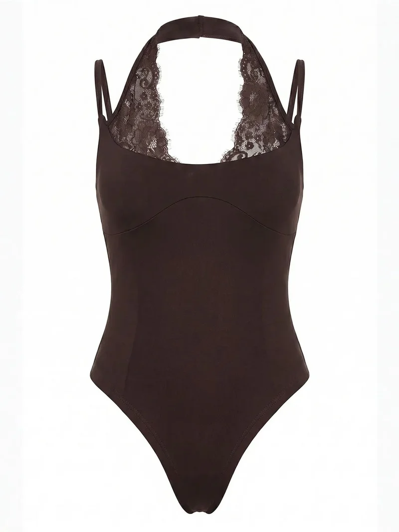 بيانكو لوتشي LUCCI Lace Halter Thong Bodysuit