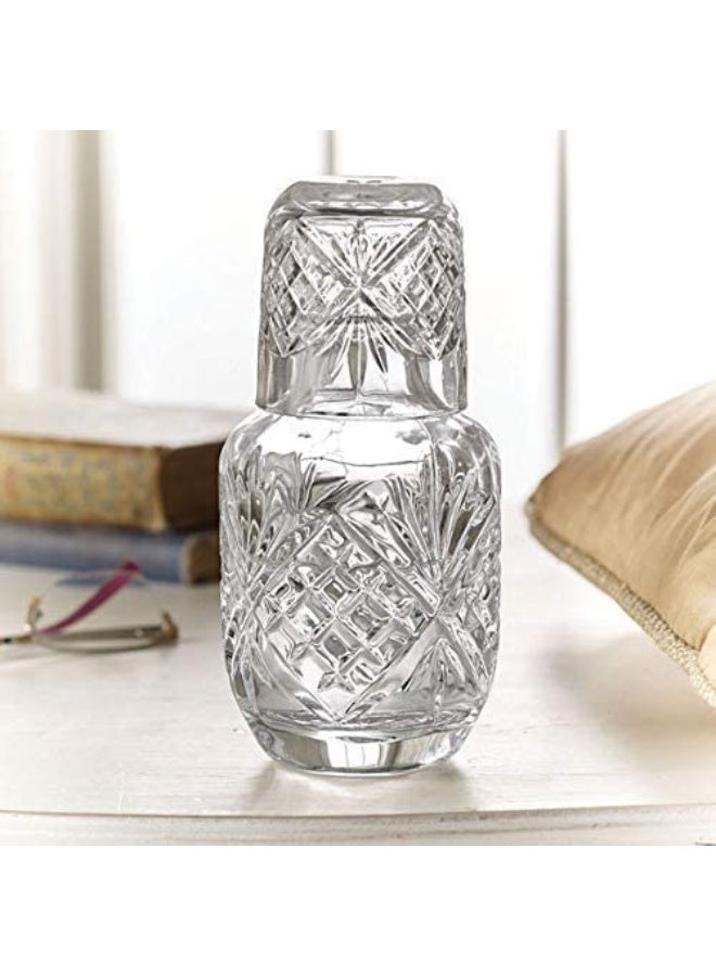 بواو مجموعة كارافات المياه والكؤوس بجانب السرير، BOAO  إبريق زجاجي سعة 17 أونصة وكوب سعة 5 أونصات، مجموعة كارافات المياه والكؤوس بجانب السرير، إبريق مياه زجاجي عتيق مع مجموعة أكواب لغرفة النوم - Image 1