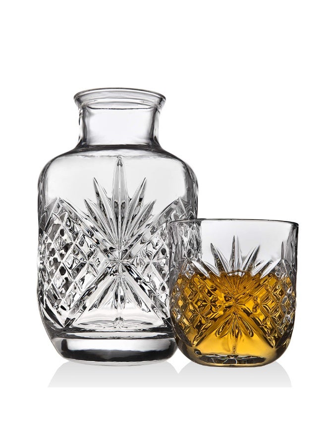 بواو مجموعة كارافات المياه والكؤوس بجانب السرير، BOAO  إبريق زجاجي سعة 17 أونصة وكوب سعة 5 أونصات، مجموعة كارافات المياه والكؤوس بجانب السرير، إبريق مياه زجاجي عتيق مع مجموعة أكواب لغرفة النوم - Image 4