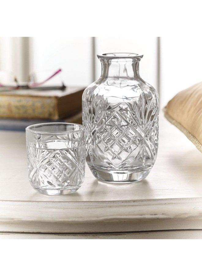 بواو مجموعة كارافات المياه والكؤوس بجانب السرير، BOAO  إبريق زجاجي سعة 17 أونصة وكوب سعة 5 أونصات، مجموعة كارافات المياه والكؤوس بجانب السرير، إبريق مياه زجاجي عتيق مع مجموعة أكواب لغرفة النوم - Image 3