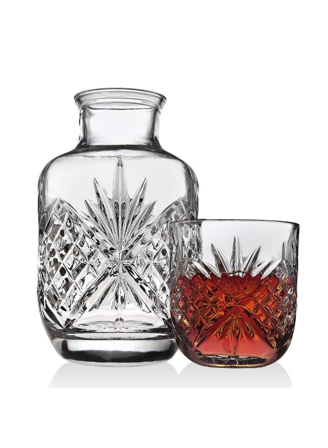 بواو مجموعة كارافات المياه والكؤوس بجانب السرير، BOAO  إبريق زجاجي سعة 17 أونصة وكوب سعة 5 أونصات، مجموعة كارافات المياه والكؤوس بجانب السرير، إبريق مياه زجاجي عتيق مع مجموعة أكواب لغرفة النوم - Image 2