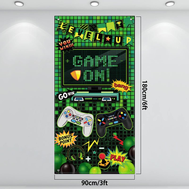 Blulu Video Game Party Decoration Video Photo Door Backdrop Game on Boys Birthday Photo Banner Room Decor for Fans Gamer Party Decoration Supplies(35.5 x 70.9 Inch) - Image 2