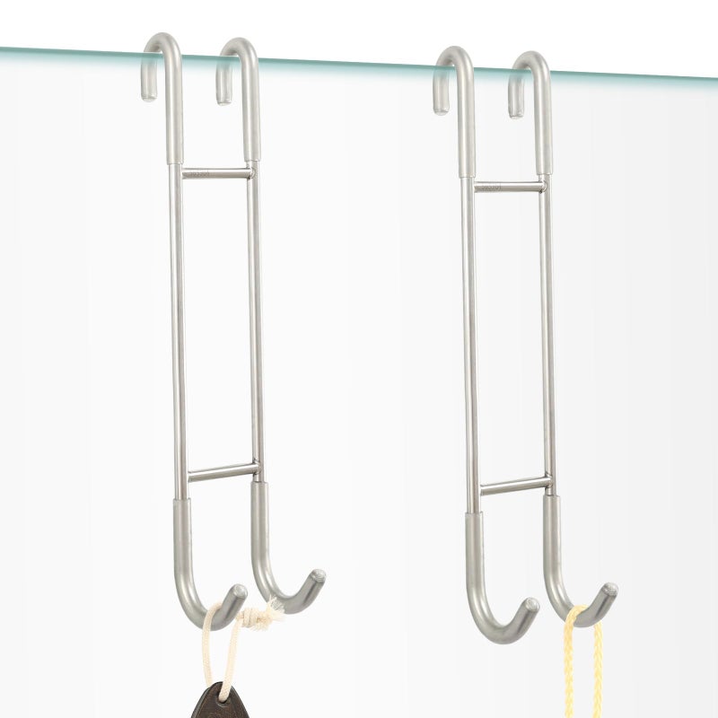 NINETREX Shower Door HooksTowel Hooks for Bathrooms Frameless Glass DoorHeavy Duty SUS 304 Stainless Steel Hook for TowelsSqueegeeLoofahShaverRobe2 PackSilver10Inch - Image 2