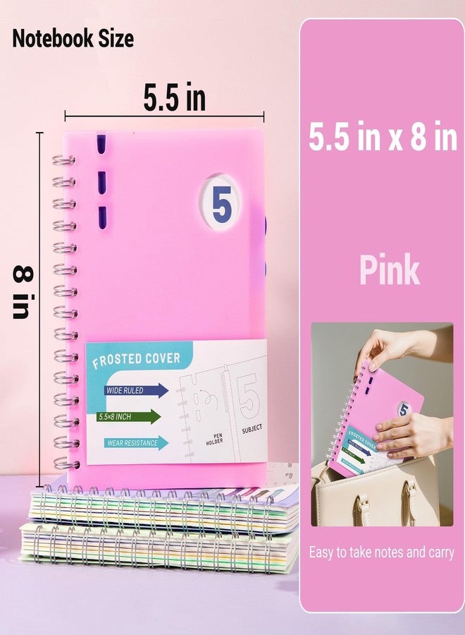 FLYING EAGLE Hardcover Spiral Notebooks for Work, A5 Small Notebook 5x7 with Dividers, Multi 5 Subject Notebook Wide Ruled, 204 Pages Lined Journal for Women, Pink - Image 2