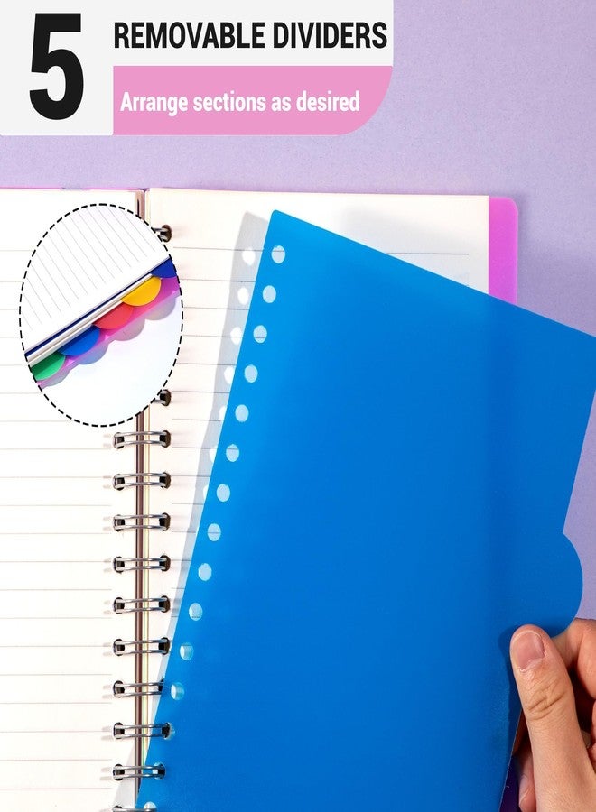 FLYING EAGLE Hardcover Spiral Notebooks for Work, A5 Small Notebook 5x7 with Dividers, Multi 5 Subject Notebook Wide Ruled, 204 Pages Lined Journal for Women, Pink - Image 4