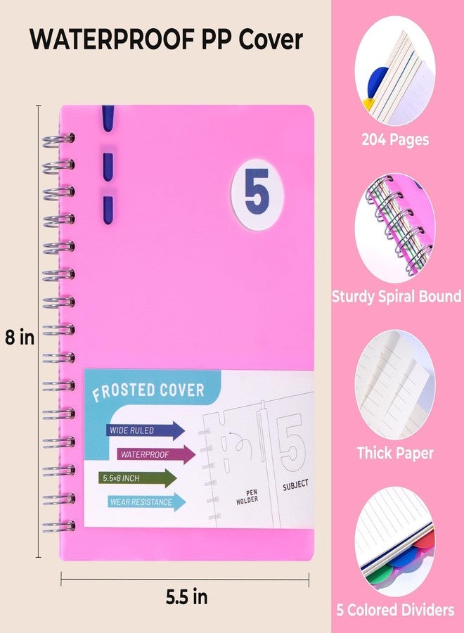 FLYING EAGLE Hardcover Spiral Notebooks for Work, A5 Small Notebook 5x7 with Dividers, Multi 5 Subject Notebook Wide Ruled, 204 Pages Lined Journal for Women, Pink - Image 5
