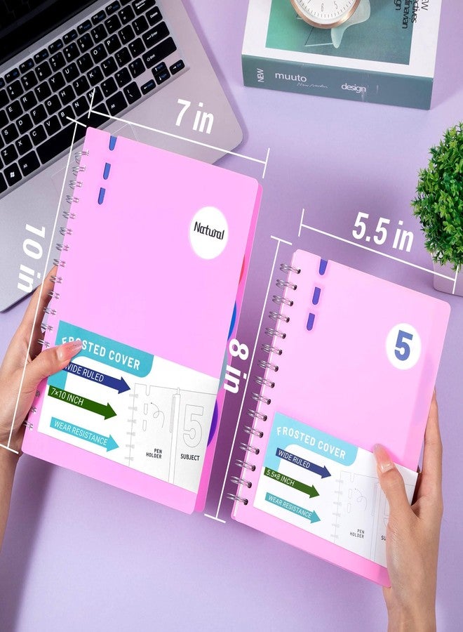 FLYING EAGLE Hardcover Spiral Notebooks for Work, A5 Small Notebook 5x7 with Dividers, Multi 5 Subject Notebook Wide Ruled, 204 Pages Lined Journal for Women, Pink - Image 3
