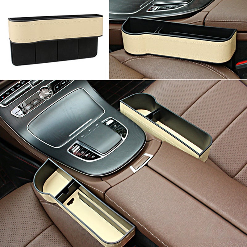 2pcs Car Seat Gap Filler Organizer Storage Box Between Front seat Auto Premium PU Leather Console with Cup Holder Car Pocket for Interior Essentials Red for Right Side and Left Driver - Image 3