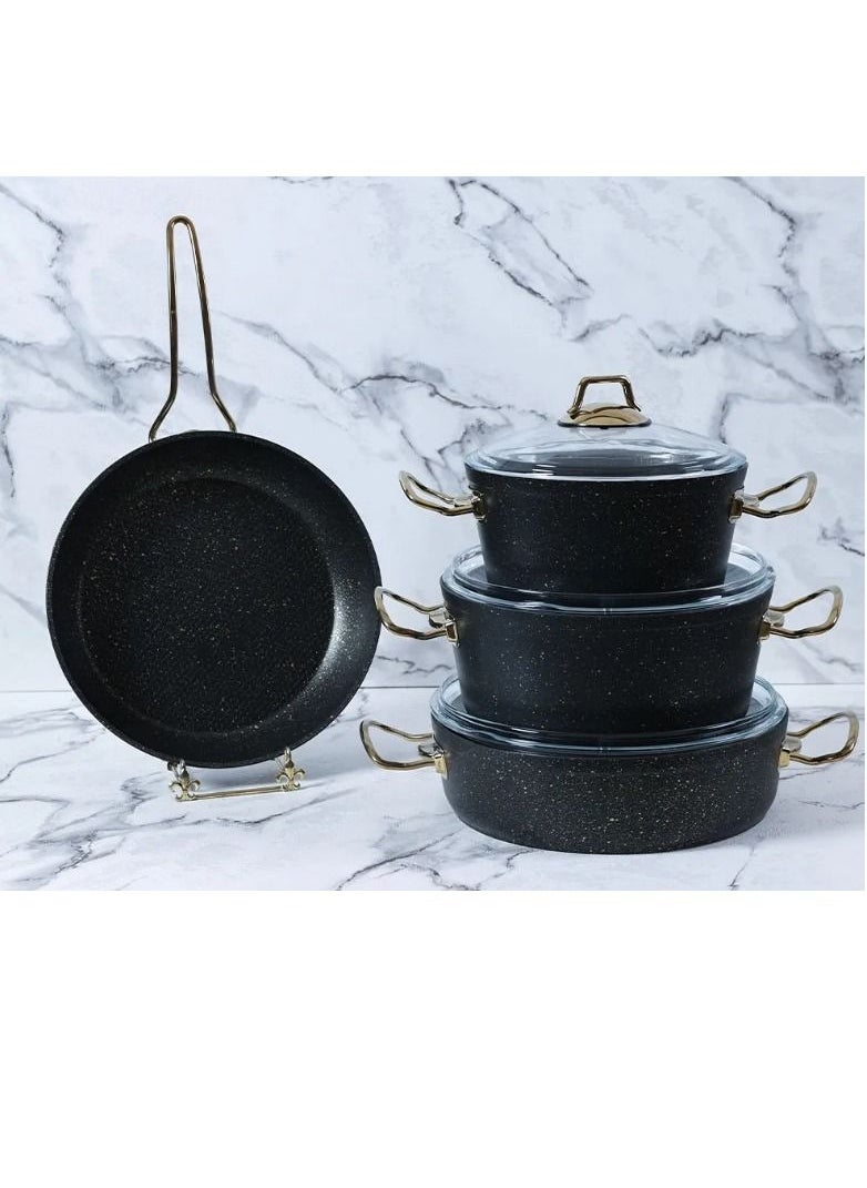 Homemaker 7-Piece Granitec Cookware Set - Tempered Glass Lids - 2 Deep Pots - 1 Low Pot - 1 Frypan - Non-Stick Surface - PFOA Free - Black & Gold  - Image 3