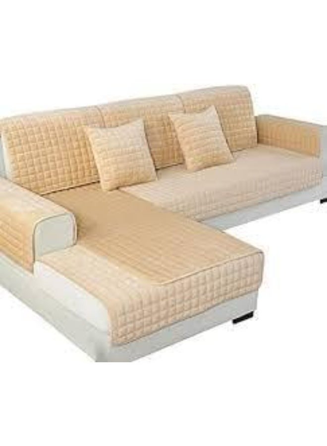 Soft Plaid Sofa Cover – Non Slip Sectional Couch Protector for L-Shaped, Recliner & Loveseat – Armrest & Backrest Protection – Khaki - Image 1