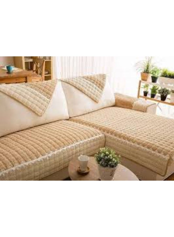 Soft Plaid Sofa Cover – Non Slip Sectional Couch Protector for L-Shaped, Recliner & Loveseat – Armrest & Backrest Protection – Khaki - Image 2