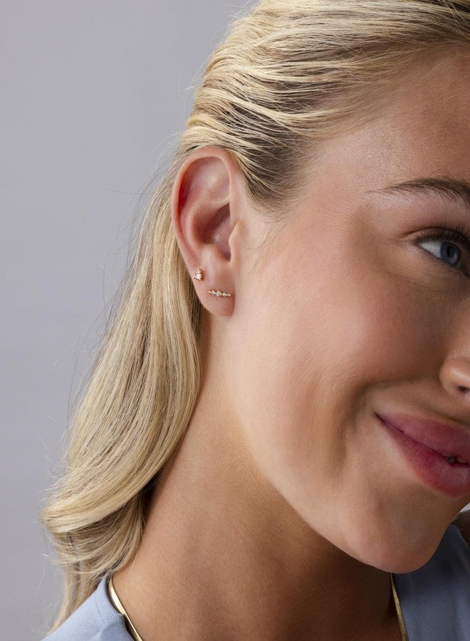 بافوا أقراط صغيرة أنيقة متسلقة للنساء من بافوي، مطلية بالذهب الأصفر عيار 14 قيراطًا، مصنوعة من الفضة الإسترليني عيار 925 | زوج من الأقراط المرصعة بأحجار الزركونيا المكعبة المتدرجة - Image 4