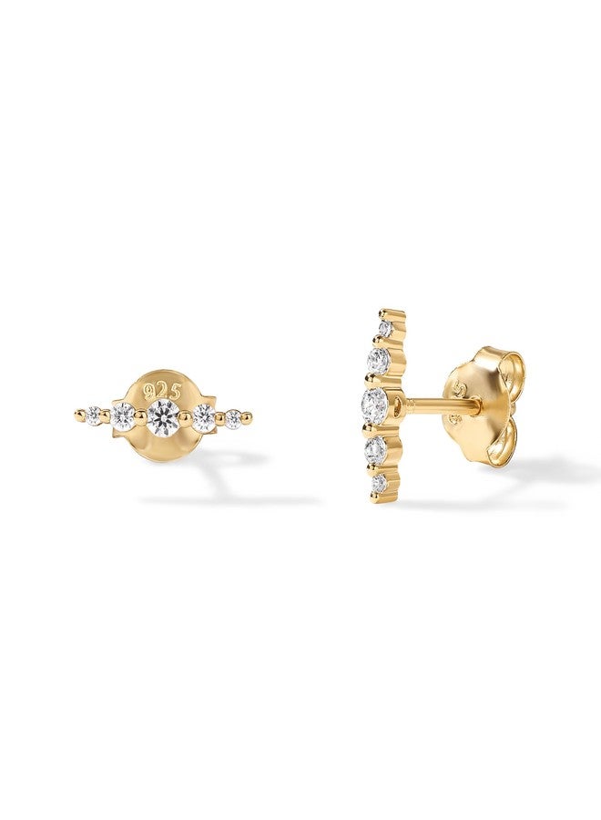 بافوا أقراط صغيرة أنيقة متسلقة للنساء من بافوي، مطلية بالذهب الأصفر عيار 14 قيراطًا، مصنوعة من الفضة الإسترليني عيار 925 | زوج من الأقراط المرصعة بأحجار الزركونيا المكعبة المتدرجة - Image 3