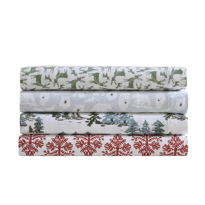 إدي بوار Eddie Bauer - Twin Sheets Cotton Flannel Bedding مجموعة مصممة للنعومة الإضافية ديكور المنزل المريح Oeko -Tex معتمد (أشجار الصنوبر الثلجية الخضراء التوأم) - Image 3