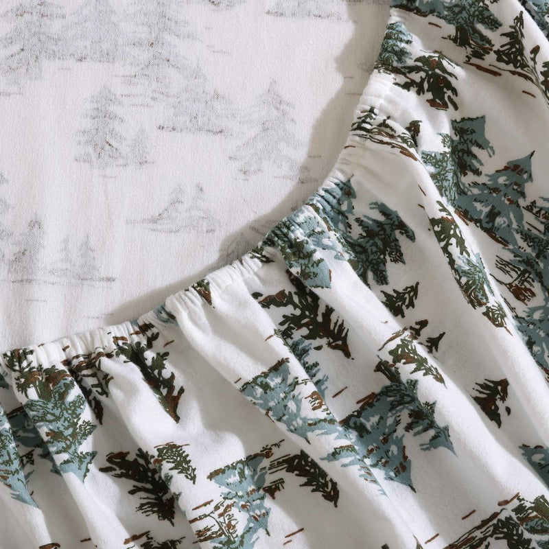 إدي بوار Eddie Bauer - Twin Sheets Cotton Flannel Bedding مجموعة مصممة للنعومة الإضافية ديكور المنزل المريح Oeko -Tex معتمد (أشجار الصنوبر الثلجية الخضراء التوأم) - Image 4