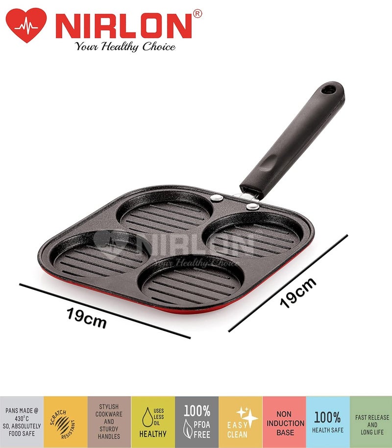 Nirlon Nirlon 3 Layer Nonstick Coating Aluminium Cookware Combo Gift Set of Casting Uttapam4 Cavity Fry Pan24cm ColorRed  - Image 2
