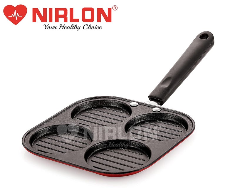 Nirlon Nirlon 3 Layer Nonstick Coating Aluminium Cookware Combo Gift Set of Casting Uttapam4 Cavity Fry Pan24cm ColorRed  - Image 3
