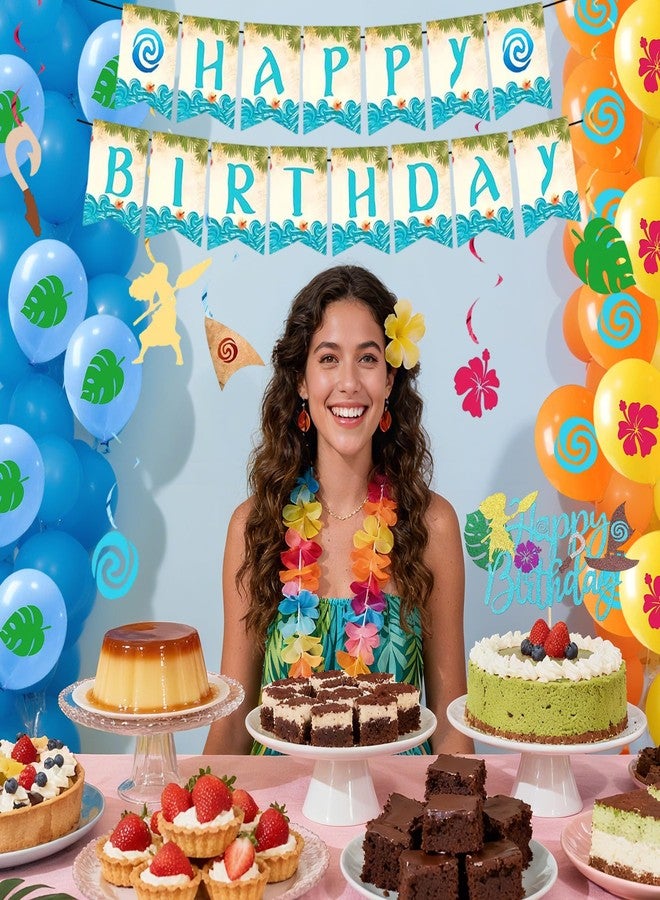 Tyotrbs Moana Birthday Decorations, Tropical Birthday Party Supplies - Hawaiian Luau Party Decor with Moana Ballon ,Moana Cake Decoration & Banner for Island Theme Party - Image 5