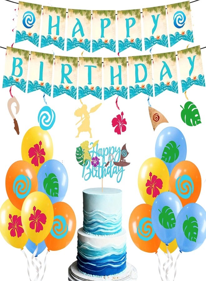 Tyotrbs Moana Birthday Decorations, Tropical Birthday Party Supplies - Hawaiian Luau Party Decor with Moana Ballon ,Moana Cake Decoration & Banner for Island Theme Party - Image 1