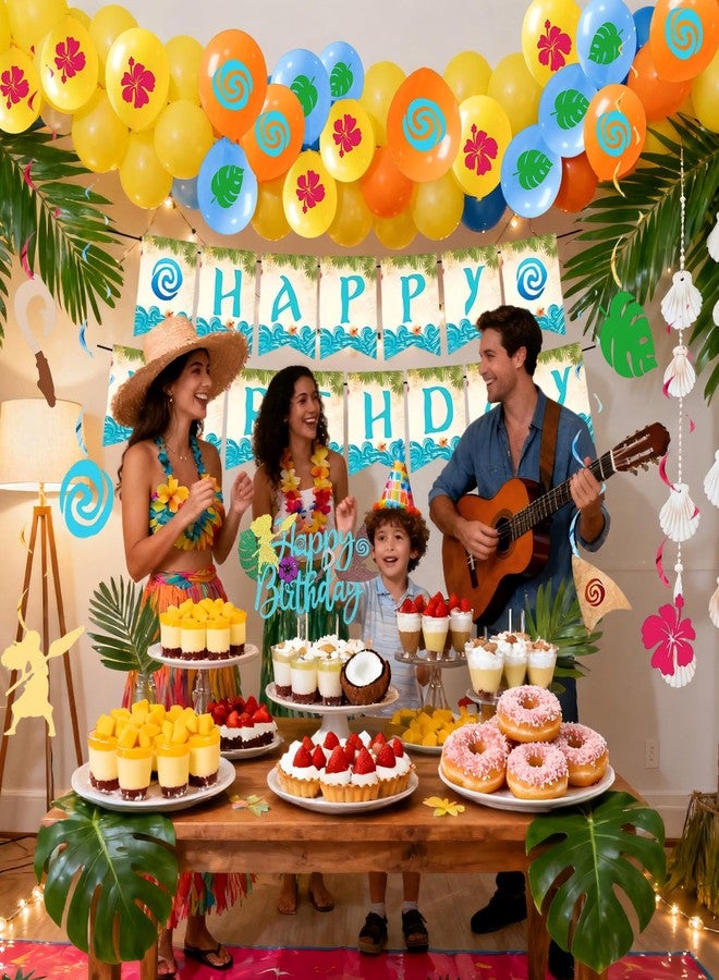 Tyotrbs Moana Birthday Decorations, Tropical Birthday Party Supplies - Hawaiian Luau Party Decor with Moana Ballon ,Moana Cake Decoration & Banner for Island Theme Party - Image 4