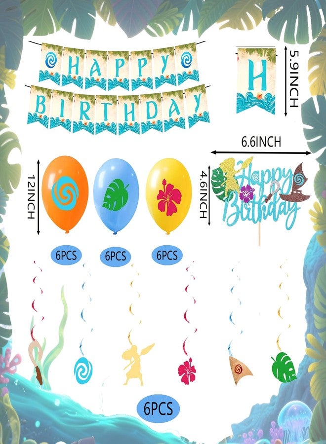 Tyotrbs Moana Birthday Decorations, Tropical Birthday Party Supplies - Hawaiian Luau Party Decor with Moana Ballon ,Moana Cake Decoration & Banner for Island Theme Party - Image 3